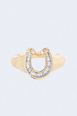 Baguette Horseshoe Signet Ring in 14K Yellow Gold