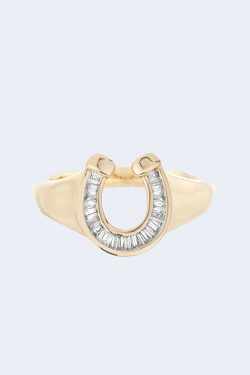 Baguette Horseshoe Signet Ring in 14K Yellow Gold