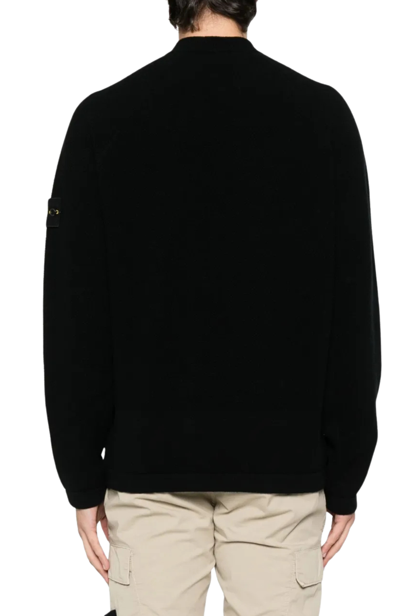 Knit Crewneck Jumper With Diagonal Zip in Black
