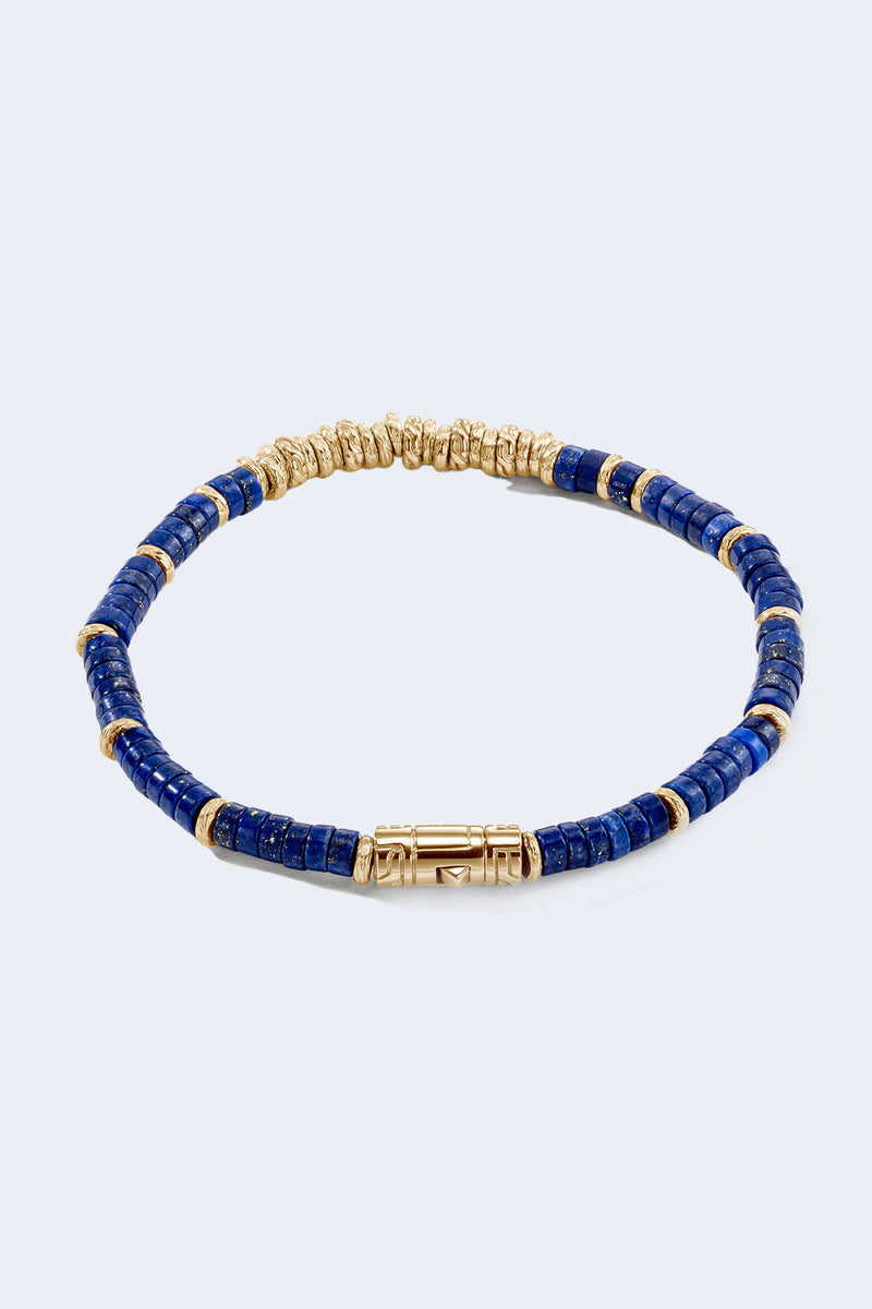 Classic Chain Heishi 14K Gold Bracelet in Lapis