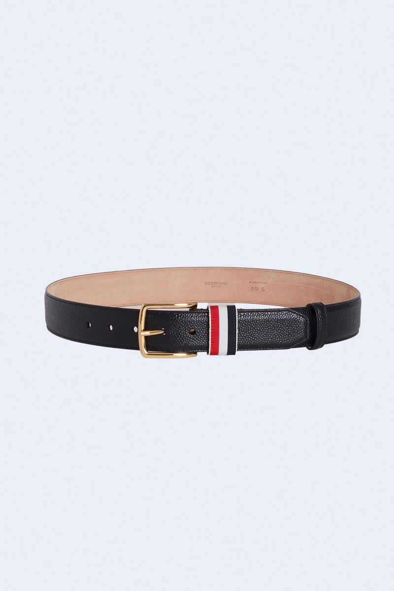 35mm Rainbow Loop Pebble Grain Leather Belt in Black