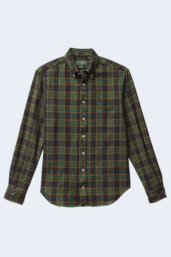 Cotton Tweed Check Long Sleeve Button Down in Green