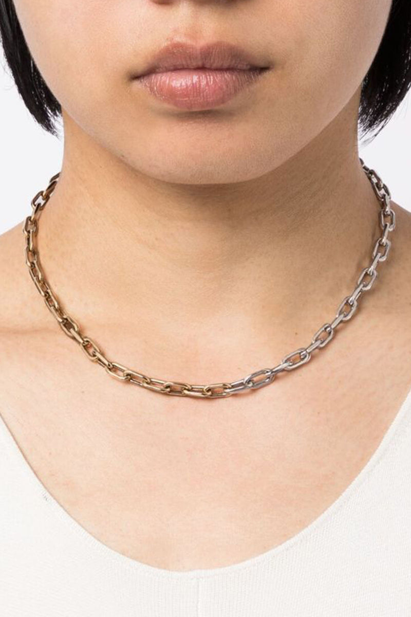 16" Italian Chain Link Necklace in 14K Yellow Gold And Sterling Silver
