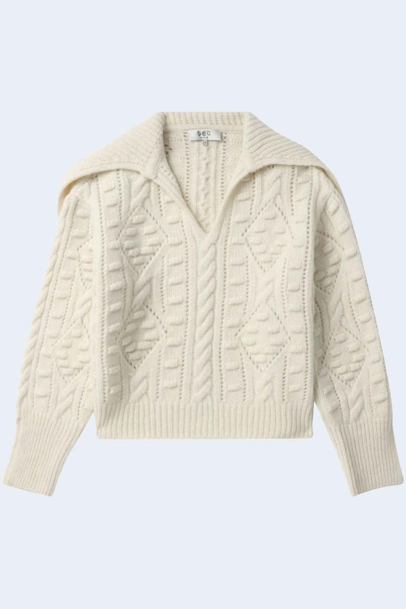 Cele Long Sleeve Sweater With Collar in Cream