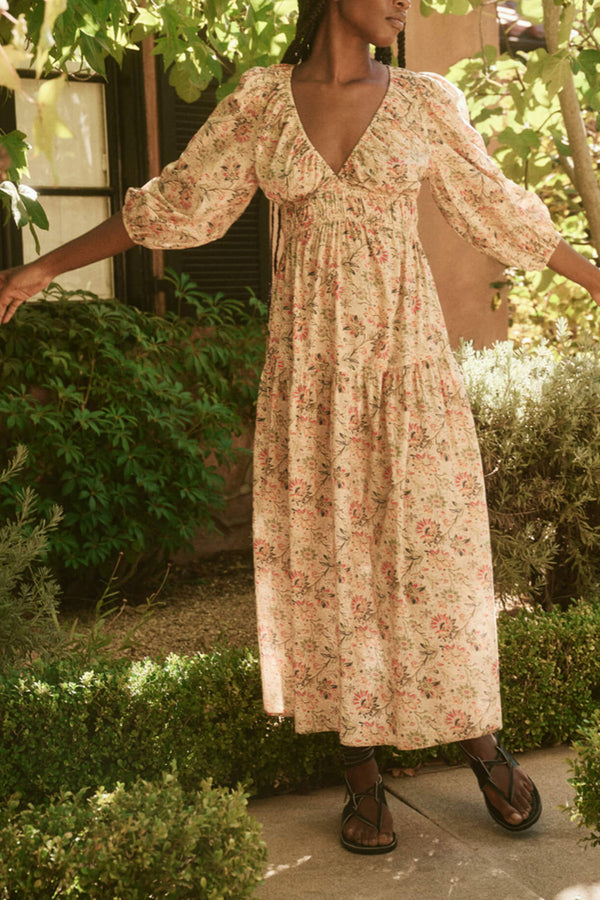 The Brook Dress in Peach Paisley Floral