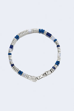 Silver Colorblock 10mm Bracelet in Blue Lapis