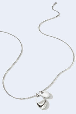 Classic Chain Silver Diamond Pave (0.02Ct) Double Pebble Pendant  in White