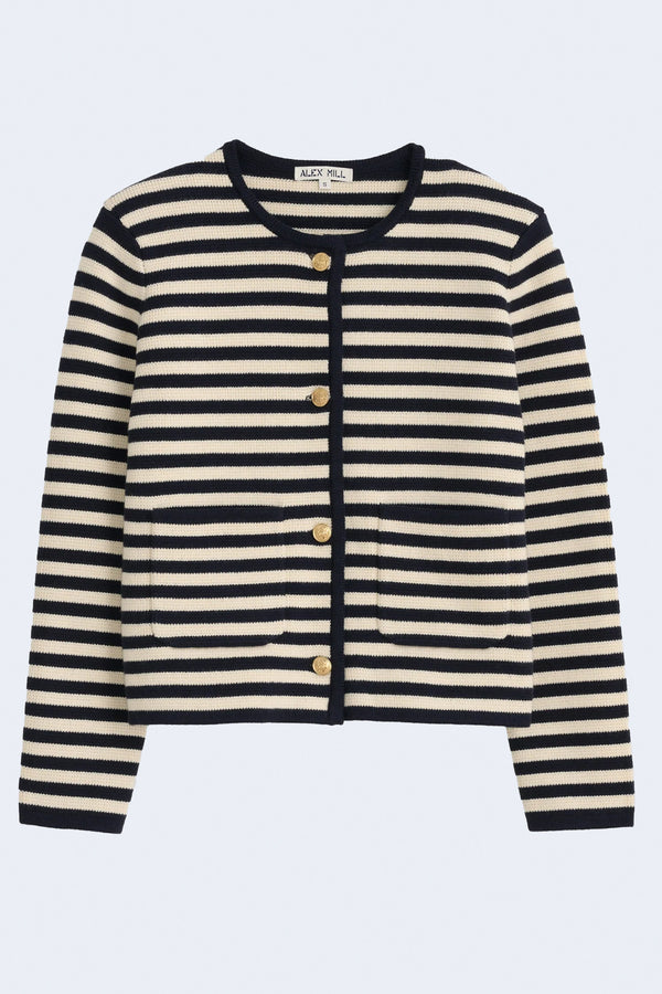 Paris Sweater Jacket In Stripe in Ivory/Navy