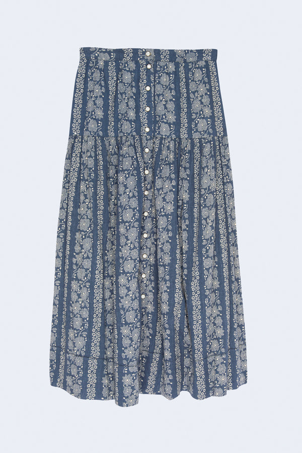 The Boating Skirt in Blue & Cream Token Floral