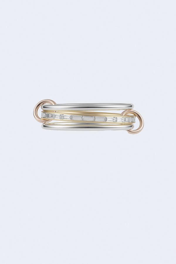 Rhea Mx Linked Rings With Baguette Diamonds And Rose Gold Connectors