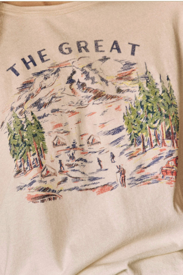The Boxy Crew W/ Woody Trail Graphic in Washed White