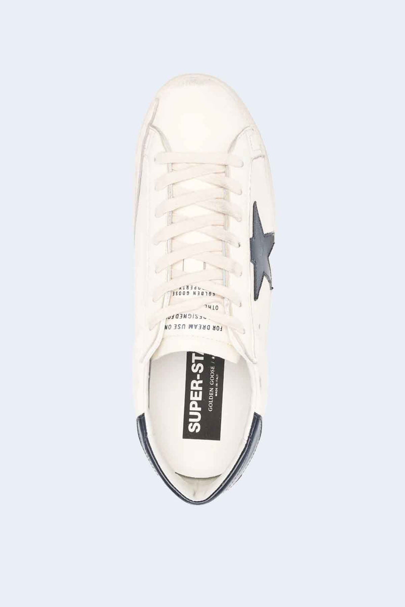 Men's Super-Star Nappa Upper Shiny Leather Star and Heel Sneaker in Beige Night Blue