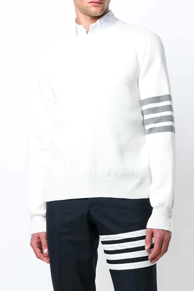 Milano Stitch Cotton Crepe Crewneck Pullover in White