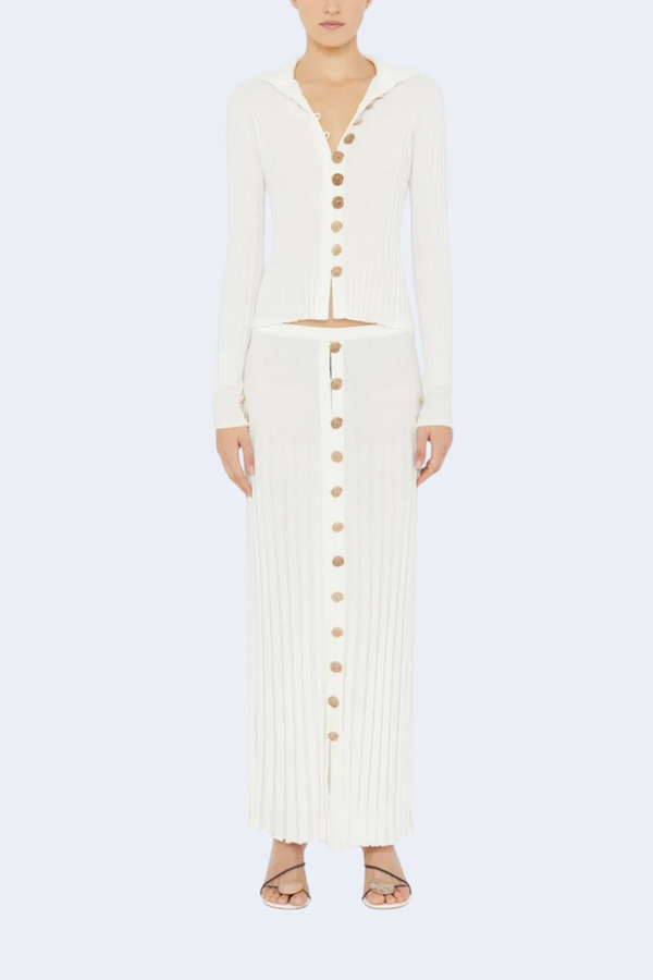 Sundial Shell Ribbed Knit Cardigan in White