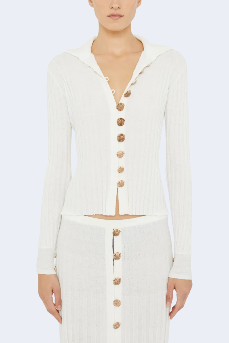 Sundial Shell Ribbed Knit Cardigan in White