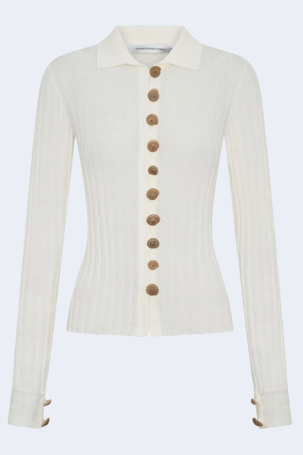 Sundial Shell Ribbed Knit Cardigan in White