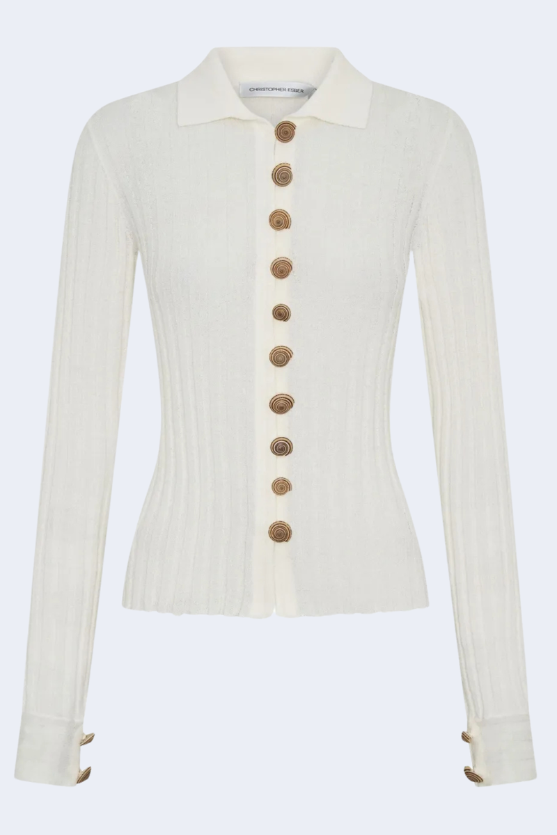 Sundial Shell Ribbed Knit Cardigan in White
