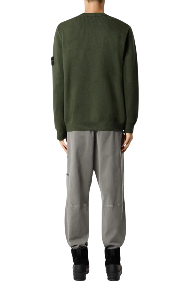 Winter Cotton Knit Crewneck Jumper  in Military Green