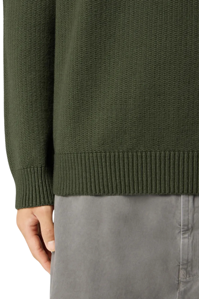Winter Cotton Knit Crewneck Jumper  in Military Green