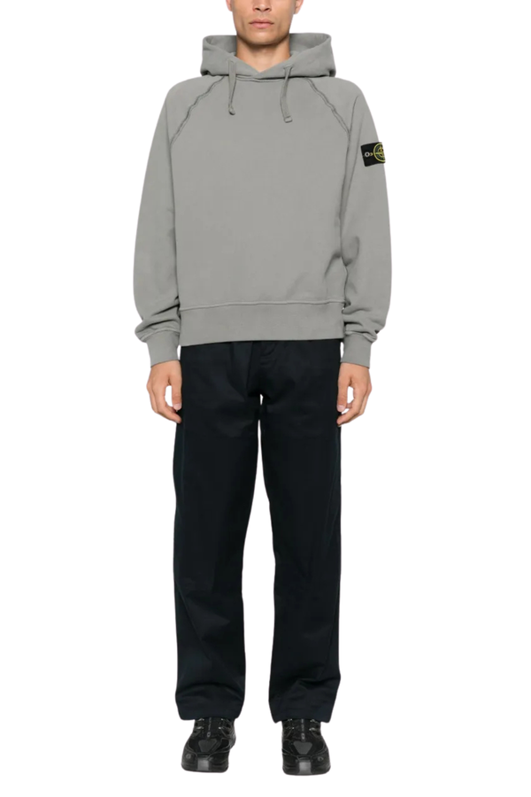 Brushed Organic Cotton Fleece Hooded Sweatshirt   in Cement