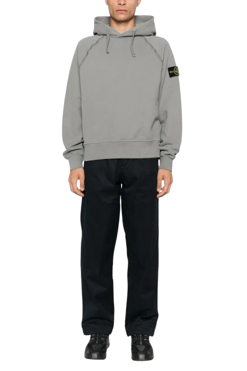 Brushed Organic Cotton Fleece Hooded Sweatshirt   in Cement