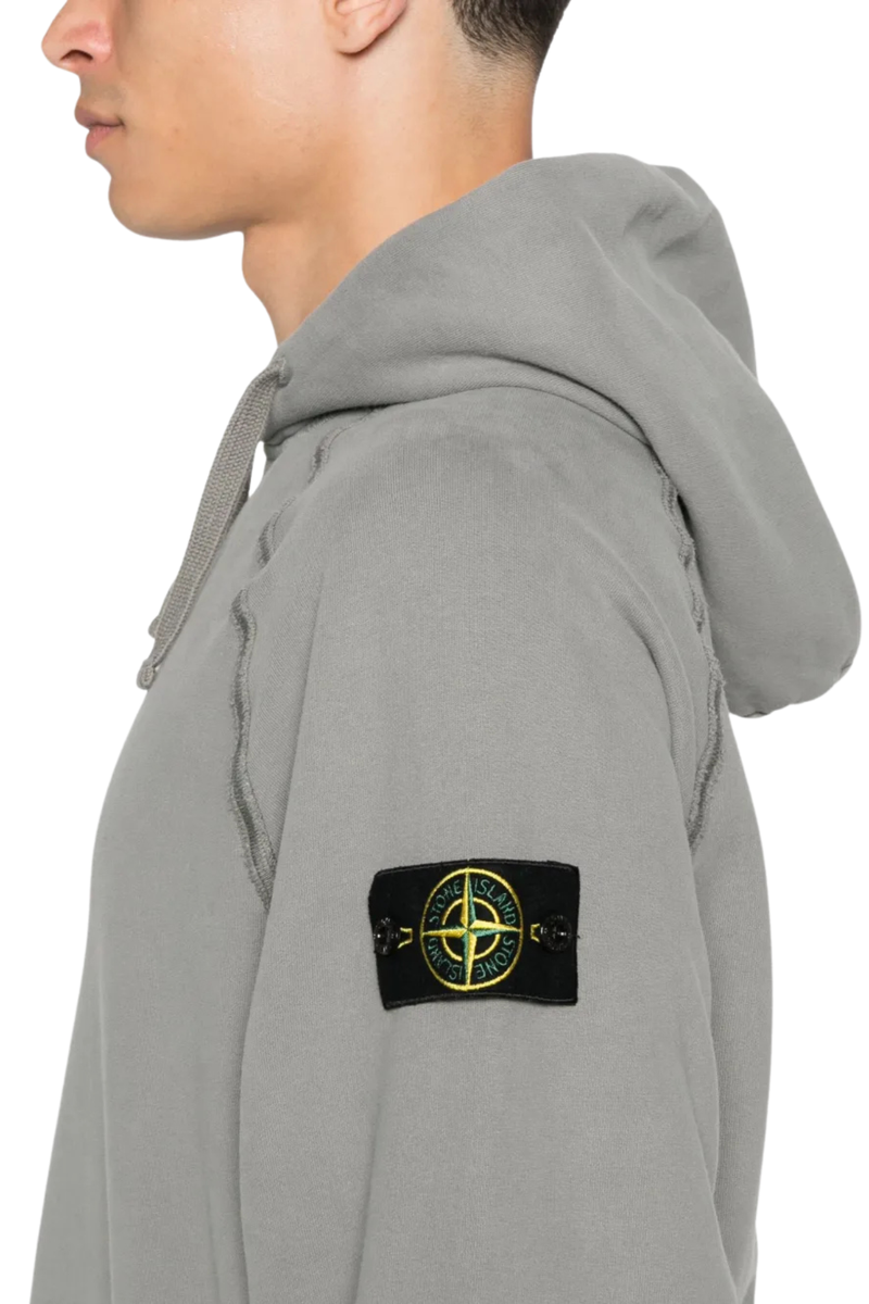 Brushed Organic Cotton Fleece Hooded Sweatshirt   in Cement