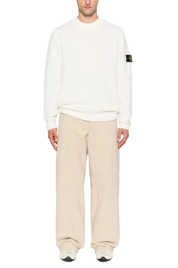 Wool Nylon Blend Knit Crewneck Brushed Jumper in Ivory