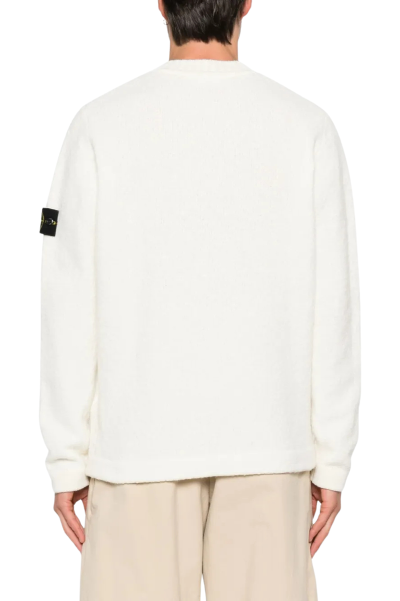 Wool Nylon Blend Knit Crewneck Brushed Jumper in Ivory