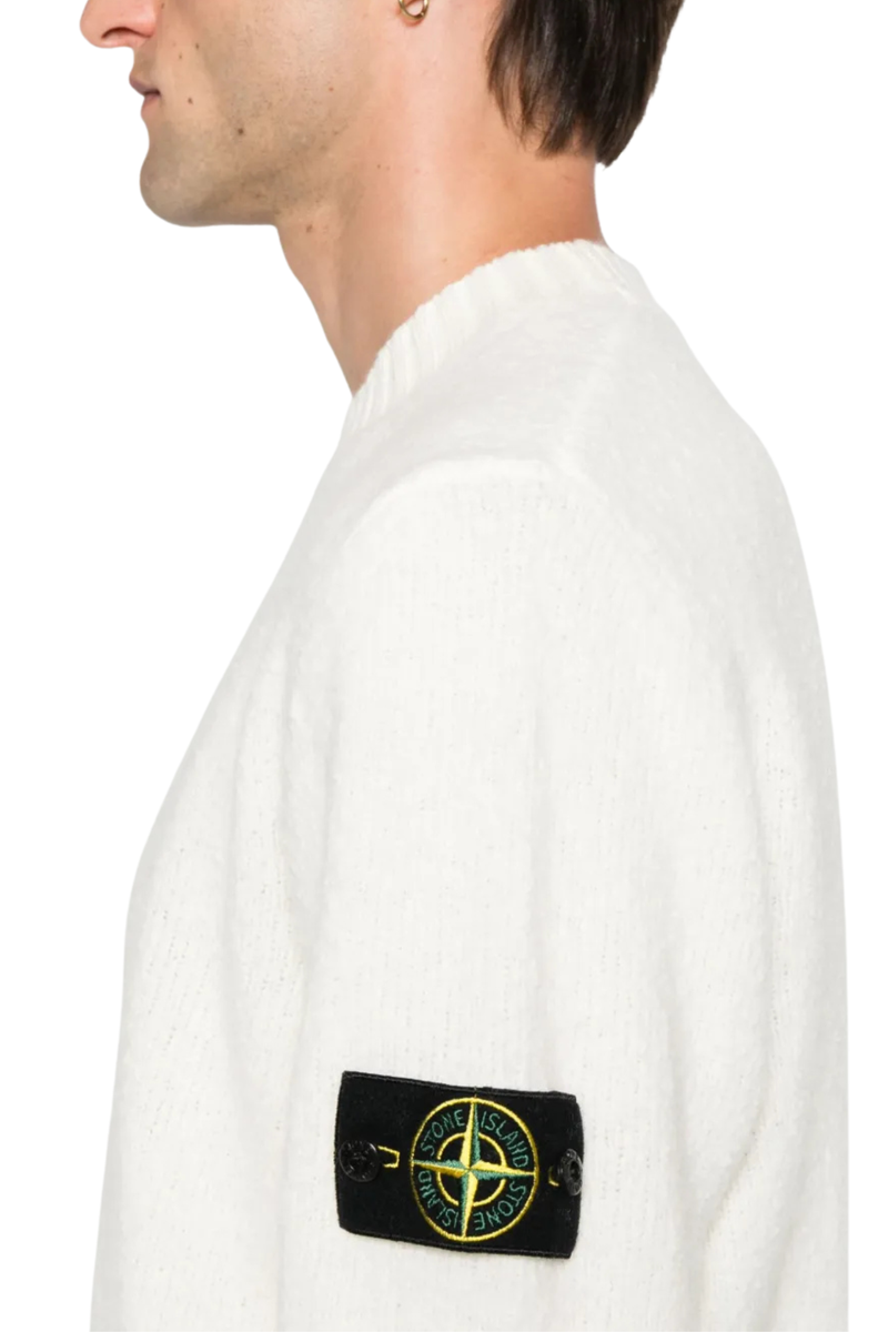 Wool Nylon Blend Knit Crewneck Brushed Jumper in Ivory