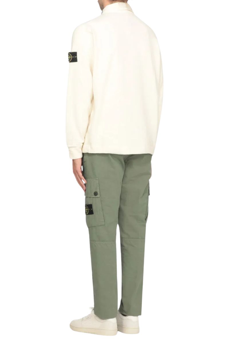 Long Sleeve Brushed Heavy Cotton Polo Jersey Sweatshirt in Ivory