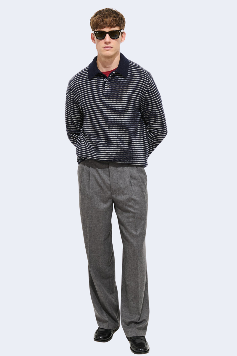 Carl Polo Sweater In Stripe in Navy/Ivory