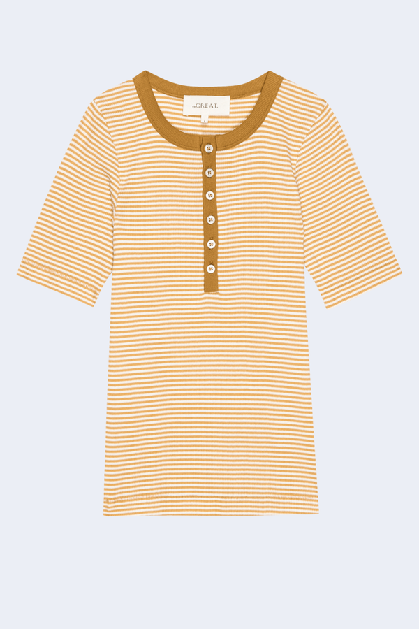 The Baseline Henley in Bronze Stripe