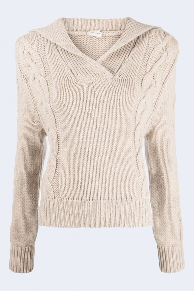 Cable Knit Cashmere Sweater in Beige