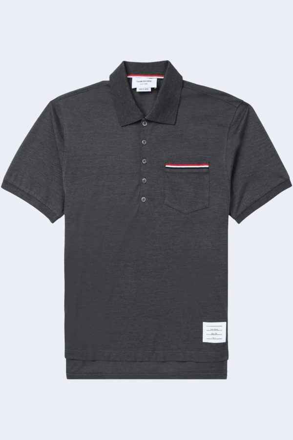 Short Sleeve Pocket Polo In Fine Mercerized Pique in Dark Grey