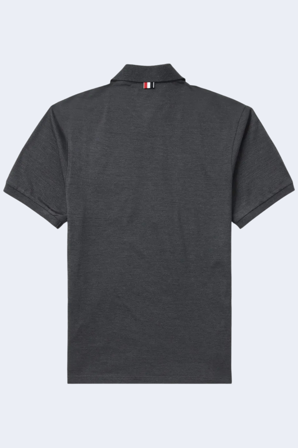 Short Sleeve Pocket Polo In Fine Mercerized Pique in Dark Grey