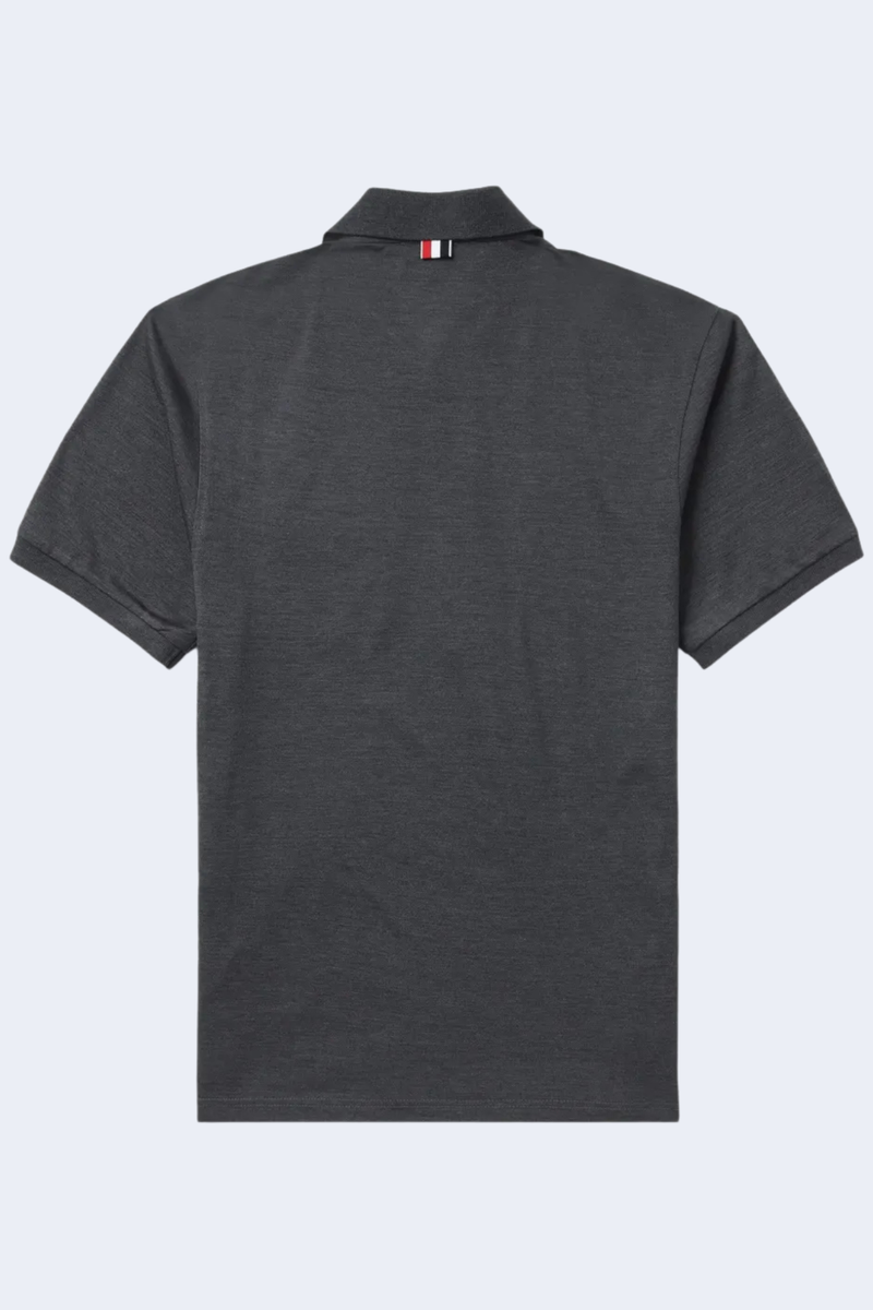 Short Sleeve Pocket Polo In Fine Mercerized Pique in Dark Grey