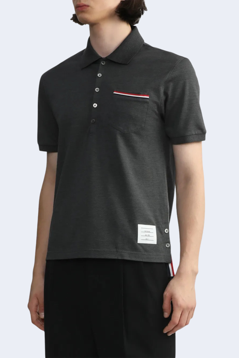 Short Sleeve Pocket Polo In Fine Mercerized Pique in Dark Grey