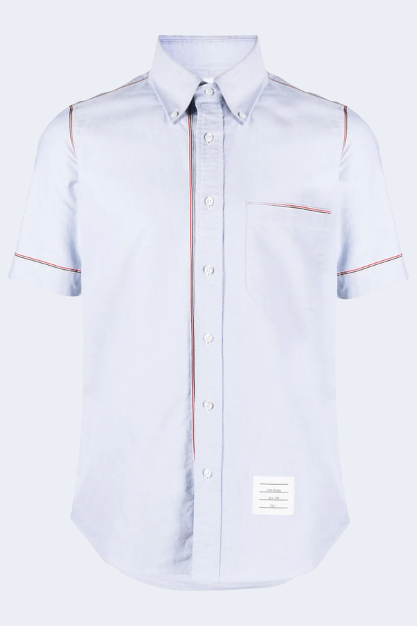 Straight Fit Button Down Short Sleeve W/ Rwb Framing In Oxford in Light Blue