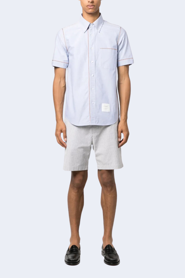 Straight Fit Button Down Short Sleeve W/ Rwb Framing In Oxford in Light Blue