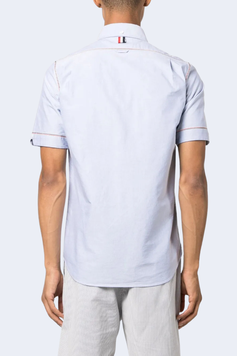 Straight Fit Button Down Short Sleeve W/ Rwb Framing In Oxford in Light Blue