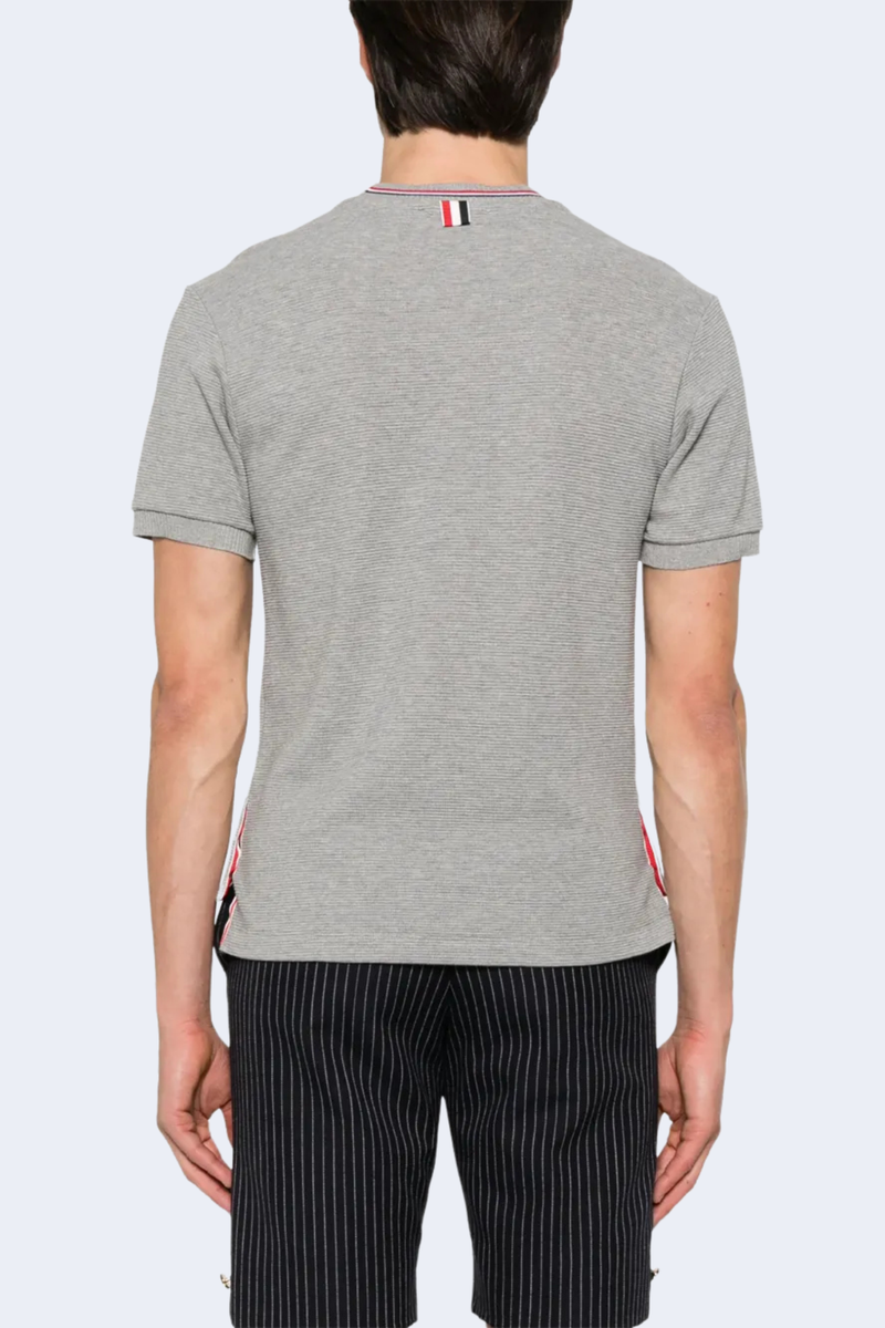 Short Sleeve Rib Cuff Tee W/ Rwb Stripe In Lt Weight Cotton Waffle in Lt Grey