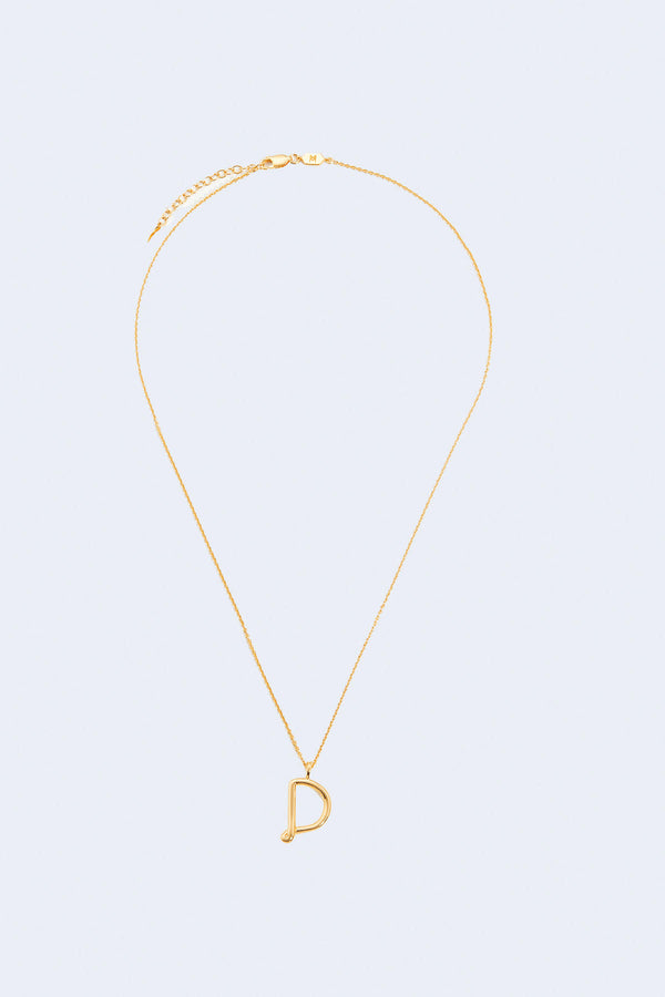 Curly Molten Initial D  Pendant Necklace in Gold