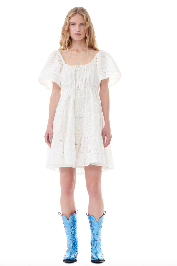 Light Broderie Anglaise Layer Dress in Egret