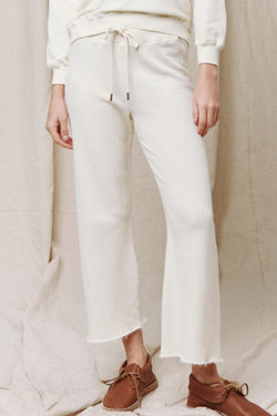 The Wide Leg Cropped Sweatpant in Washed White