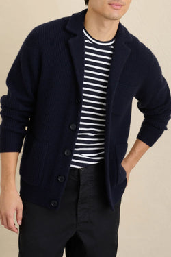 Men's Cashmere Ribbed Cardigan in Navy