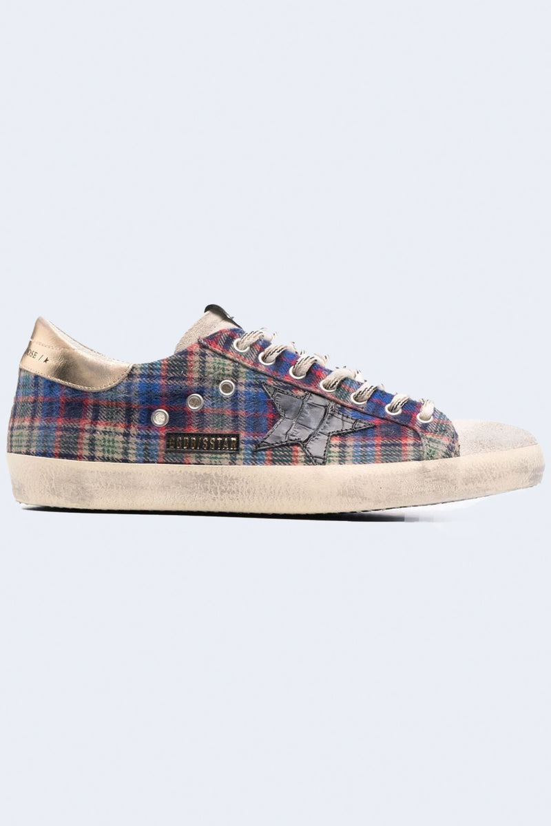 Men's Super-Star Check Tartan Quarter Suede Sneaker in Black Gold