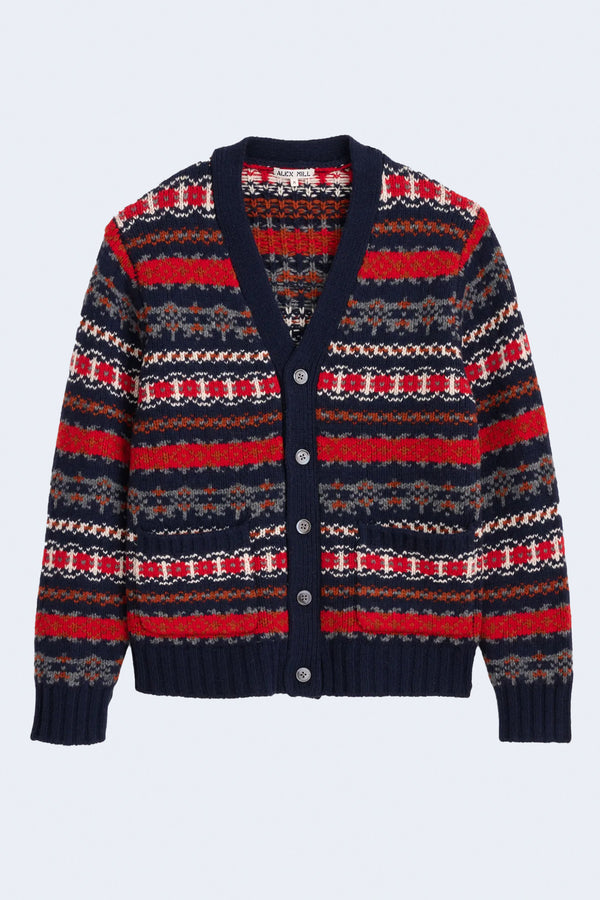 Men's Fair Isle Cardigan in Navy Multi