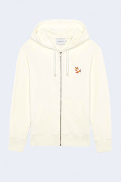 Chillax Fox Patch Zipped Hoodie in Ecru