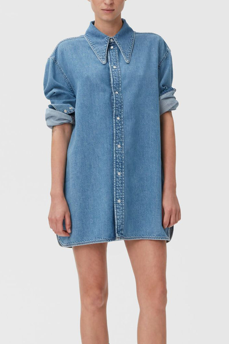 Light Denim Oversized Shirt in Mid Blue Vintage