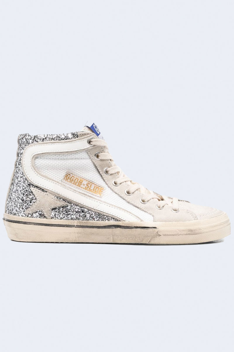 Women's Slide Net And Glitter Wave Sneaker in Silver White Marble